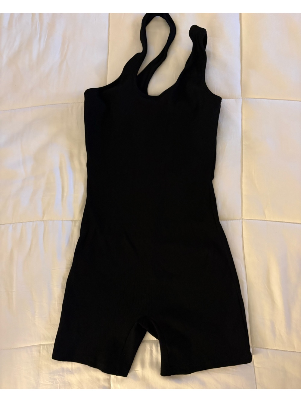 Bumpsuit Black ribbed one shoulder wear Romper